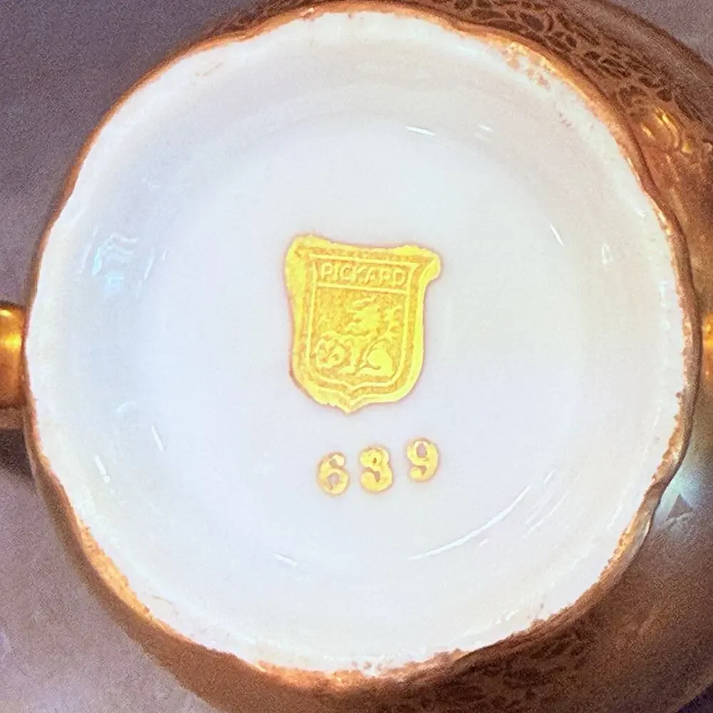 Vintage Pickard Set Gold Encrusted Floral Creamer Sugar Salt and Pepper 5 piece